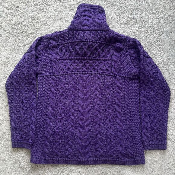 Aran Crafts Women’s Merino Wool Full Zip Sweater Jacket Cardigan Purple Large - Picture 6 of 7